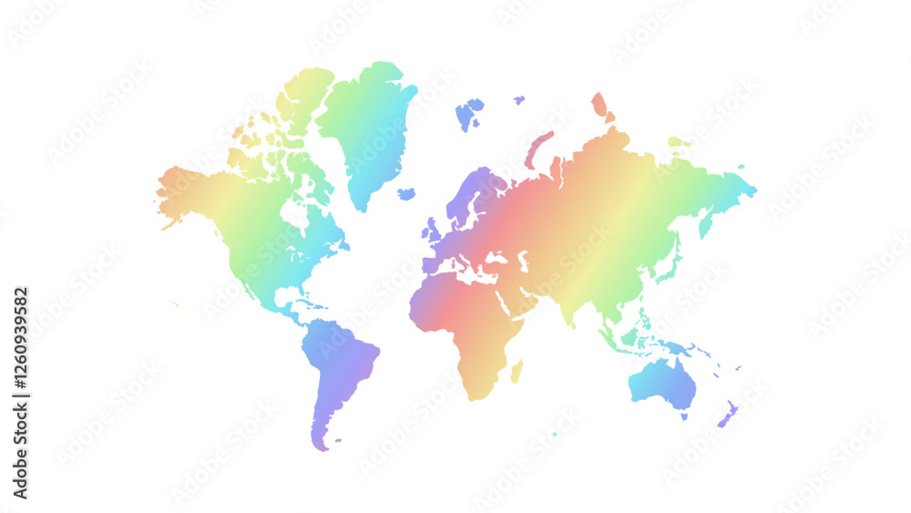 Obraz premium World Map in rainbow colors. Colorful all Earth continent isolated on white background for website, education, travel. Creative brignt flat background for project and illustration.