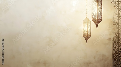 Elegant Ornate Lanterns Hanging Against a Beige Wall