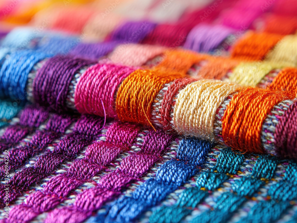 Intricate embroidery threads weaving vibrant patterns into fabric with delicate craftsmanship Intricate embroidery threads weaving vibrant patterns into fabric with delicate craftsmanship