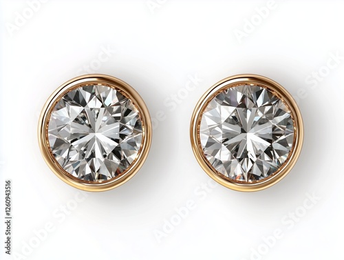 Elegant gold bezel set diamond stud earrings with brilliant cut gems photo