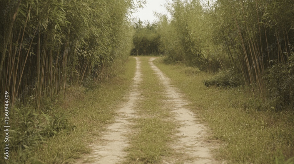 Fototapeta premium Path through bamboo forest, rural scene, quiet, nature