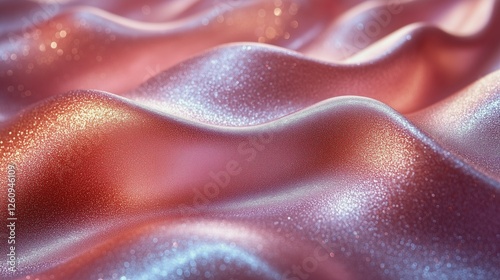 Textured waves of shimmering fabric in soft pink tones create a serene and de...