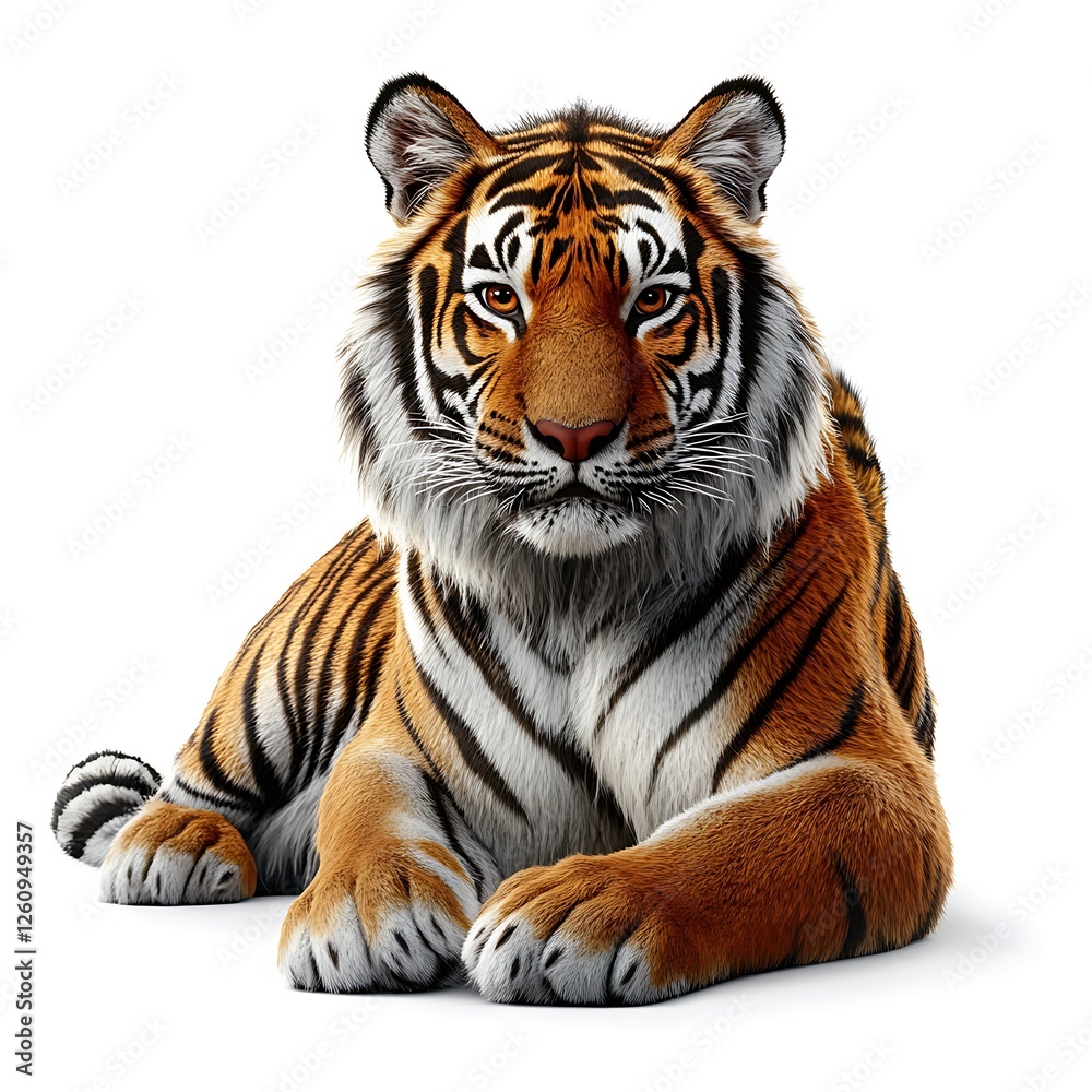 Obraz premium Majestic tiger resting, white background, wildlife photography, nature print