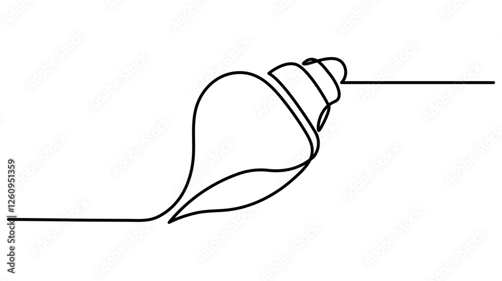 Continuous one line drawing of conch snail shell. Seashell symbol and banner of beauty spa and wellness salon in simple linear style, One line of shellfish. Marine animal concept continuous line art