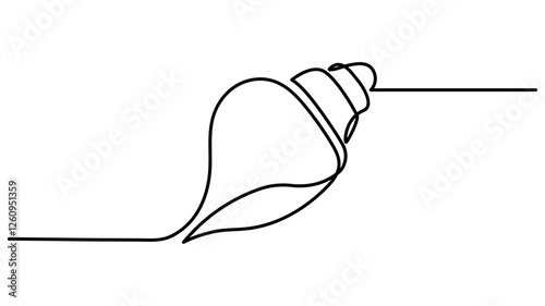Continuous one line drawing of conch snail shell. Seashell symbol and banner of beauty spa and wellness salon in simple linear style, One line of shellfish. Marine animal concept continuous line art
