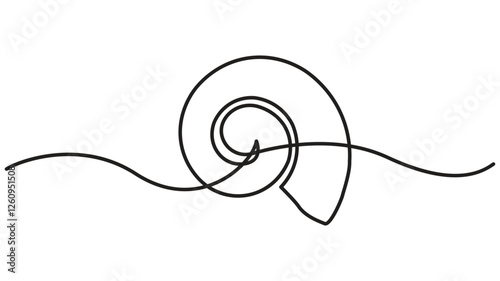 Continuous one line drawing of conch snail shell. Seashell symbol and banner of beauty spa and wellness salon in simple linear style, One line of shellfish. Marine animal concept continuous line art