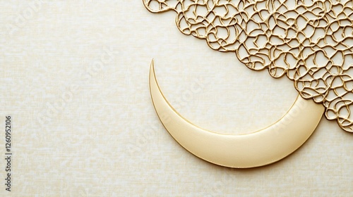Golden Crescent Moon and Ornate Lace Design