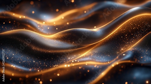 Glowing waves of golden light on a dark textured surface create a mesmerizing...