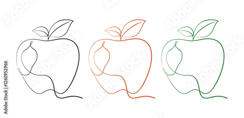continuous one line drawing of apple, minimalistic apple fruit vector illustration, single line art design, one line art silhouette, vector illustration
