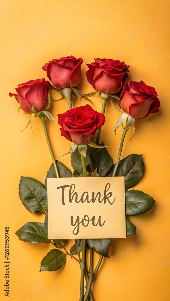 Fototapeta premium thank you card with roses, Thanks and Thank you , Best AI generated stylish with flowers