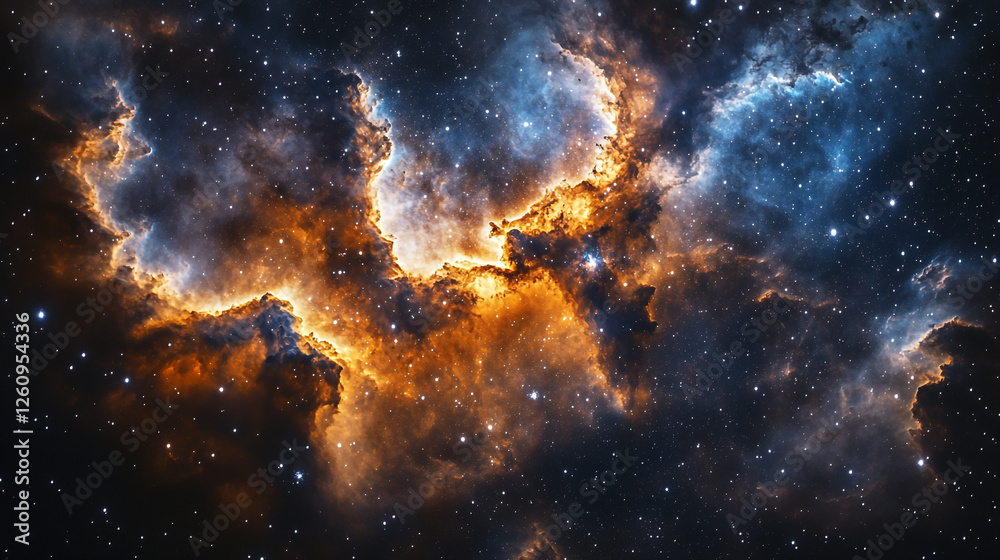 Fototapeta premium Vibrant cosmic clouds illuminated by stellar nurseries in deep space