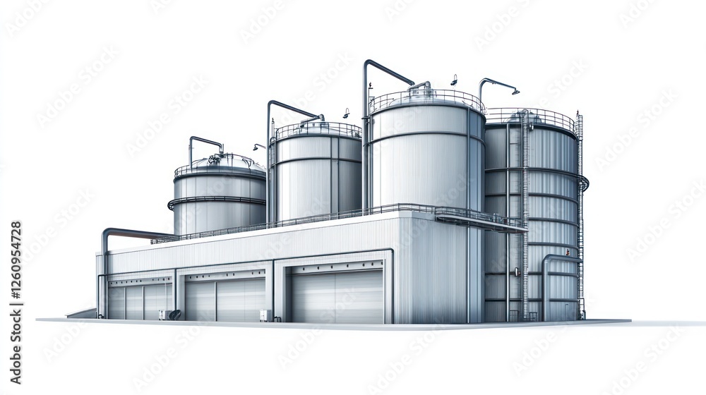 Industrial Storage Tanks, Facility, White Background Industrial Storage Tanks, Facility, White Background