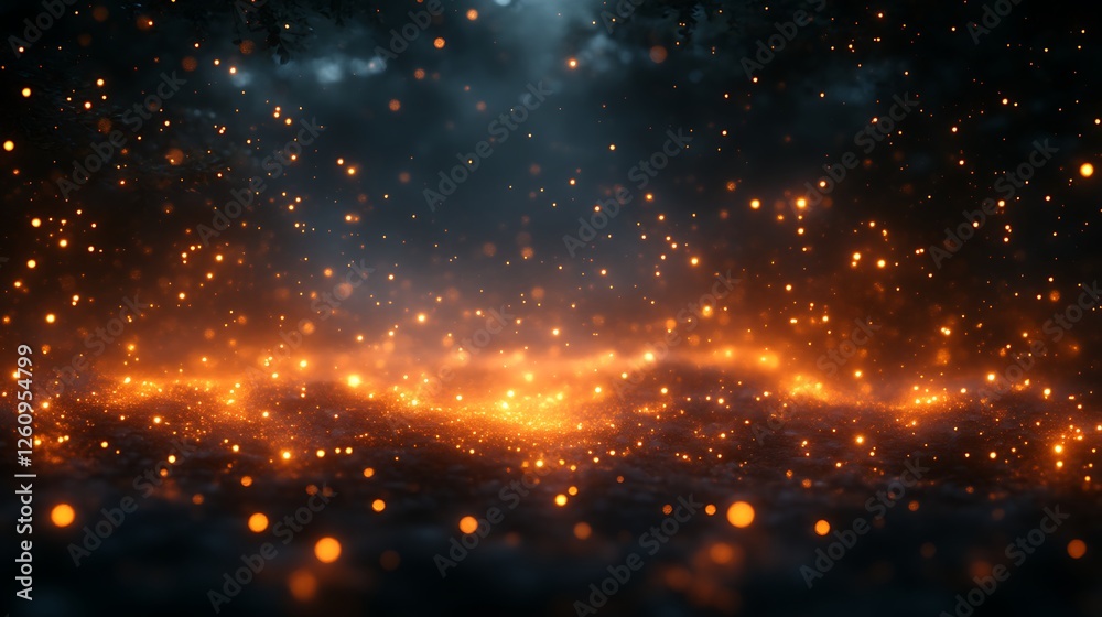 Obraz premium Glowing Embers Scattered Across Dark Forest Floor