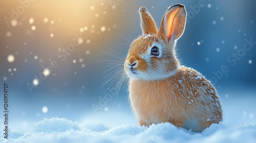 Snowy rabbits gather in a winter wonderland in the forest during a chilly aft...