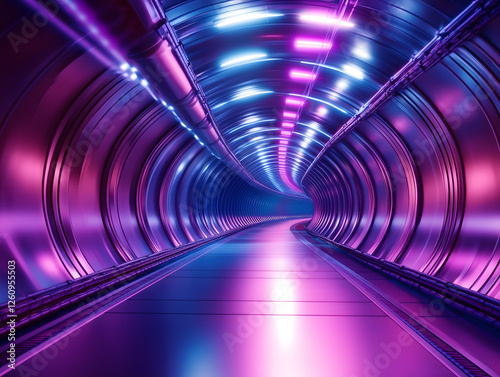 Futuristic neon tunnel with glowing pink and blue lights, creating a sleek sci-fi atmosphere with a sense of speed, motion, and digital energy.
 photo