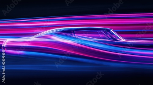 Classic car night drive, light trails