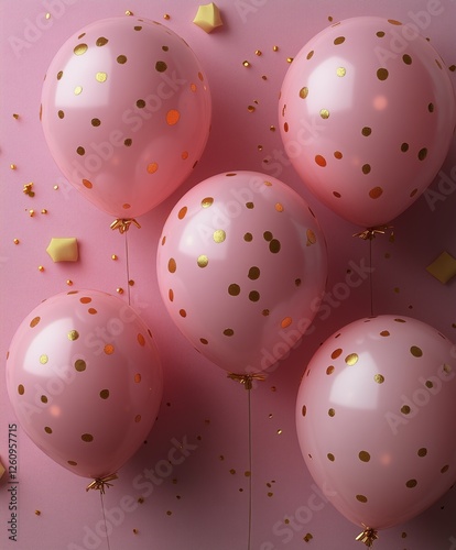Decorative pink balloons with gold dots on a light background for festive cel...