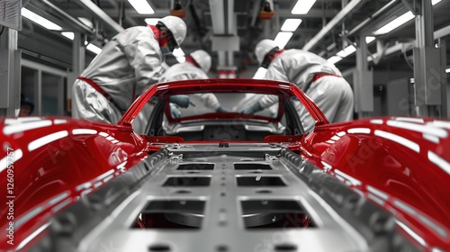 Obraz na płótnie Red Car Chassis in a Modern Automotive Factory w salonie