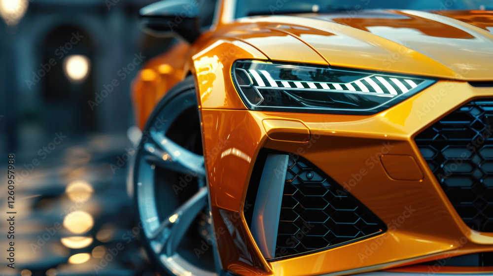 Stunning Orange Sports Car Front End Close Up