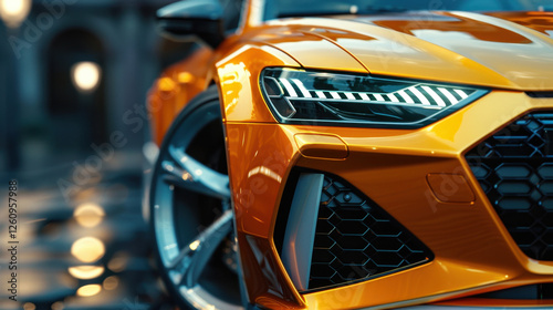 Obraz na płótnie Stunning Orange Sports Car Front End Close Up w salonie