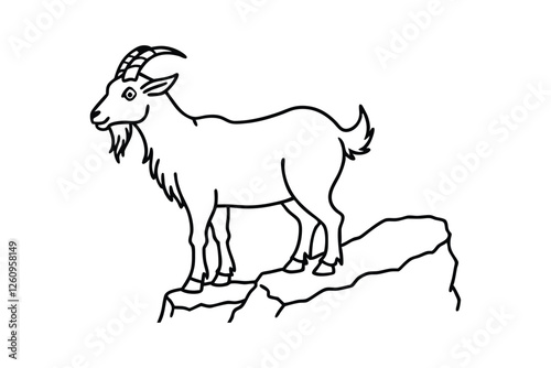 Line art of a goat standing on a rocky cliff vector art illustration.eps