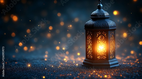 Ornate Lantern Illuminated Against Sparkling Background