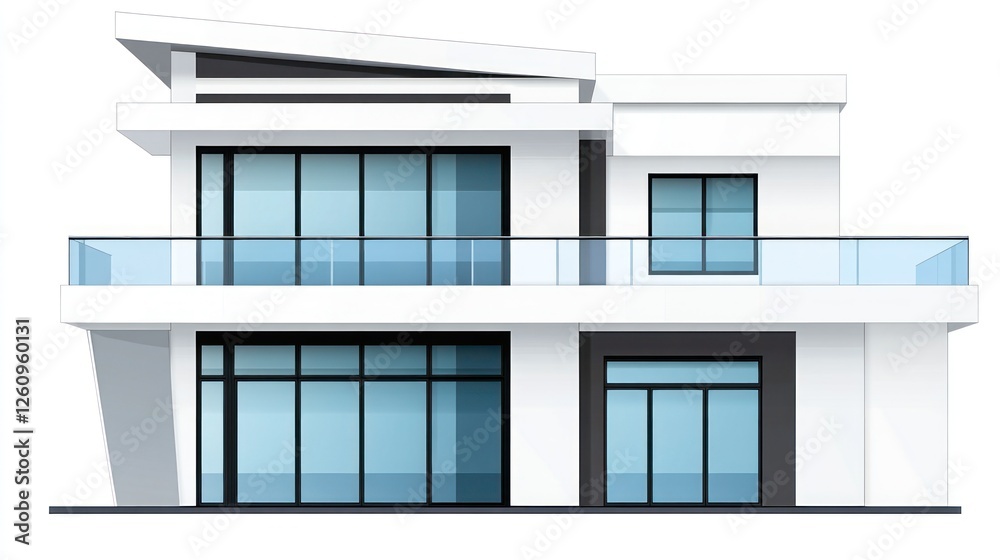 Fototapeta premium Modern house design, white exterior, clear sky
