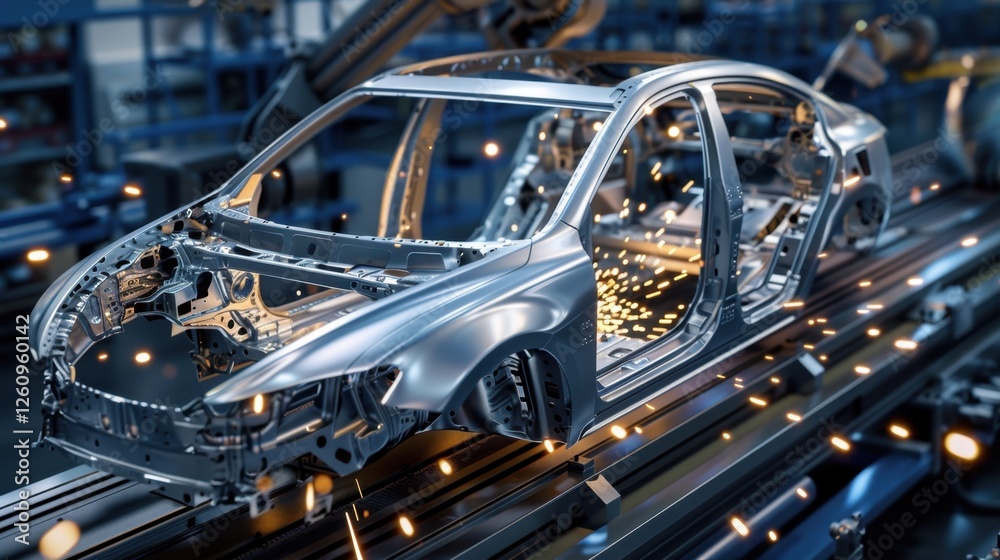 Fototapeta premium Car Chassis Manufacturing Process in a Factory