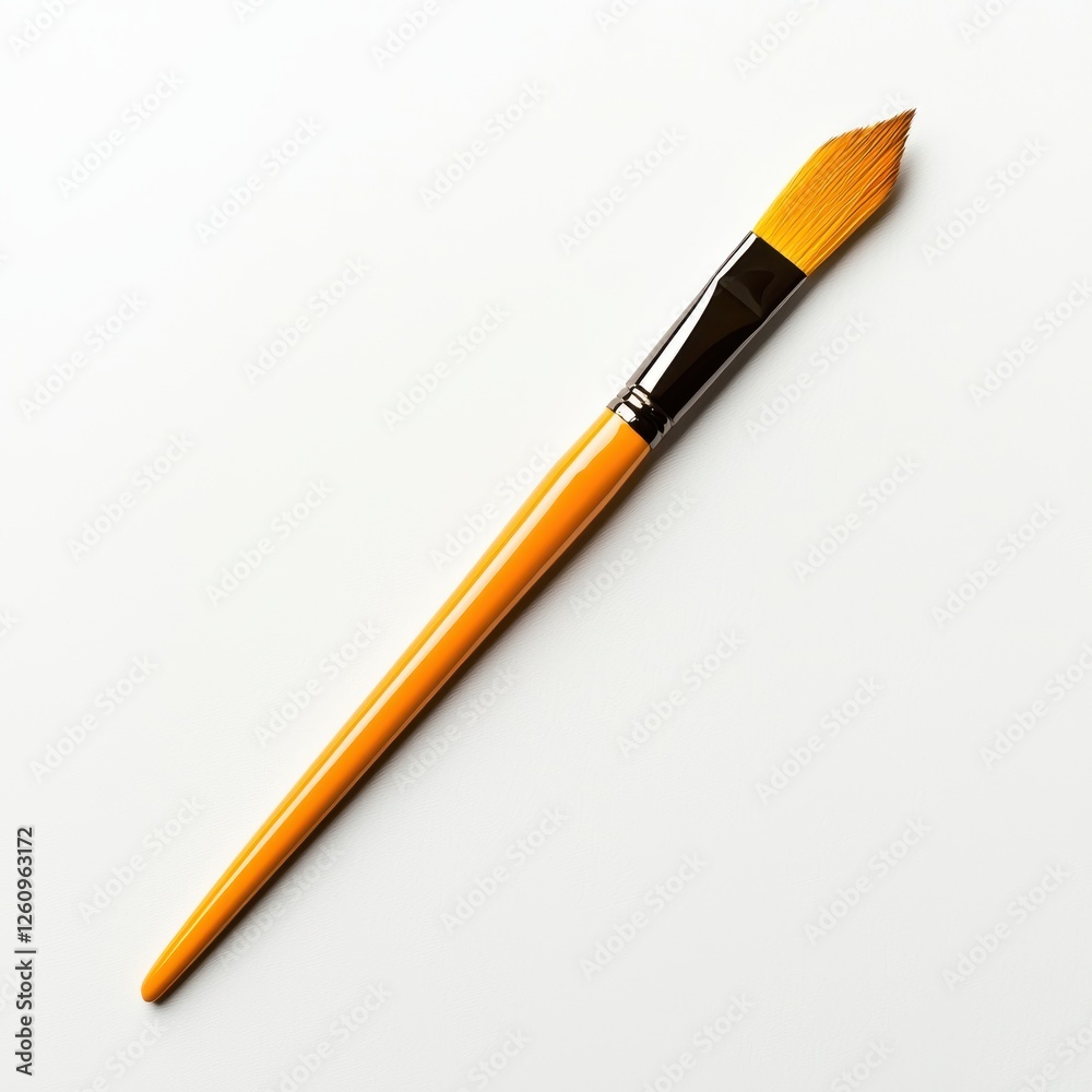 Bright Yellow Paint Brush on Clean White Background Bright Yellow Paint Brush on Clean White Background