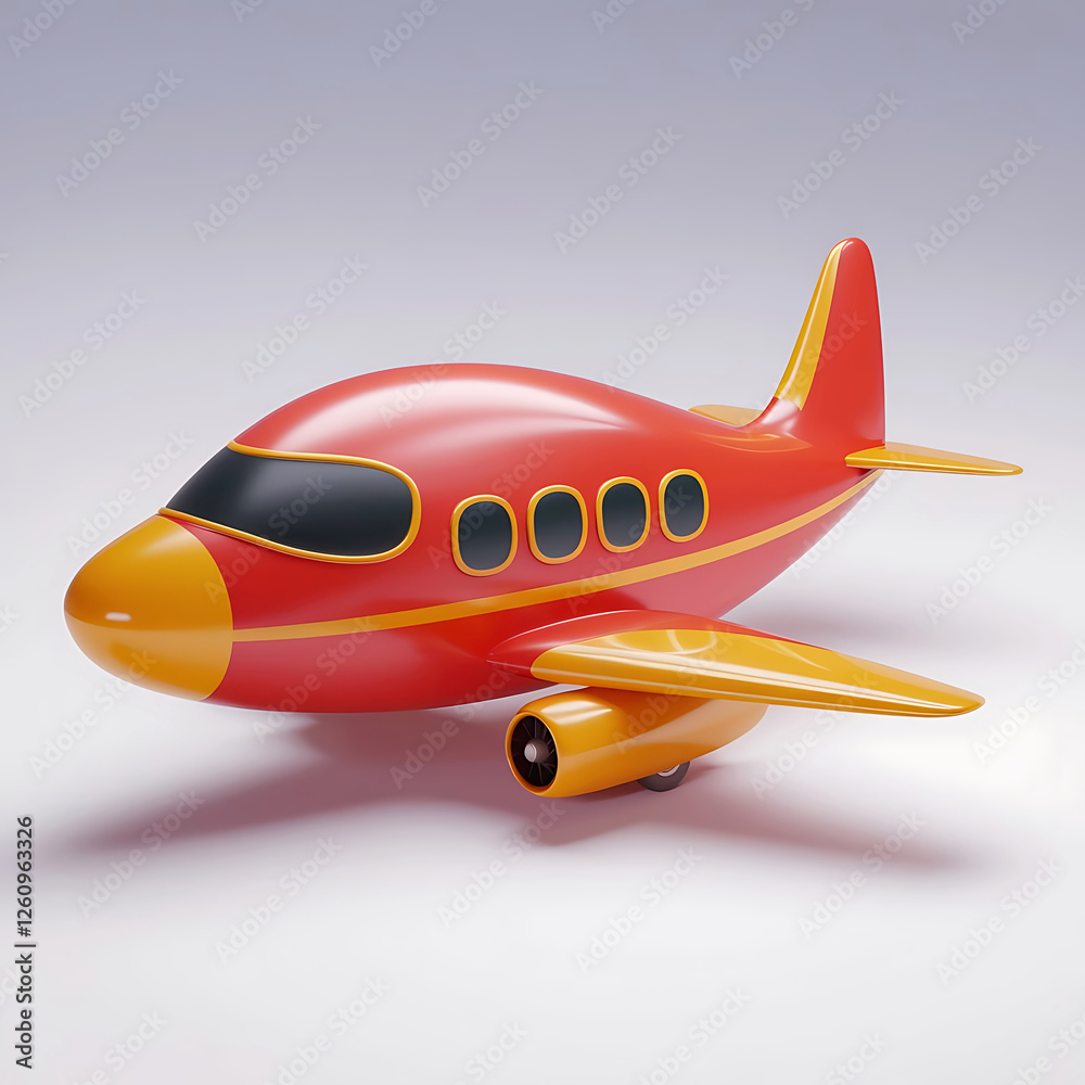 Fototapeta premium Digital illustration of a cartoon-style airplane. The background is a solid white.