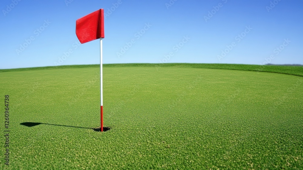 Obraz premium Red flag on sunny golf course green