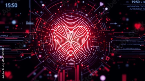 AI Fingerprint Scan Turning into a Glowing Heart, Secure Love Technology Concept photo