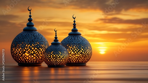 Illuminated Islamic Lanterns at Sunset