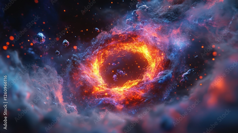 Obraz premium Fiery cosmic ring nebula background
