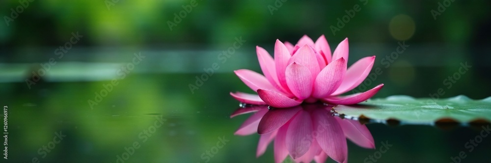 Reflection of pink lotus flower in still pond water, peaceful, scenery, natural Reflection of pink lotus flower in still pond water, peaceful, scenery, natural
