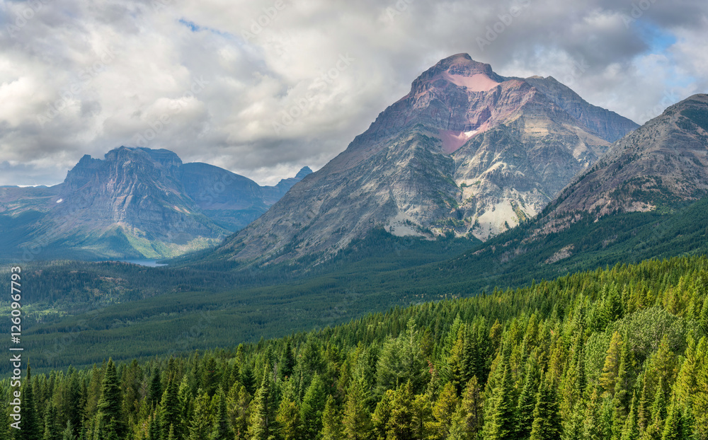 Glacier National Park from Highway 49 looking towards Two Medicine Lake and Rising Wolf Mountain Glacier National Park from Highway 49 looking towards Two Medicine Lake and Rising Wolf Mountain