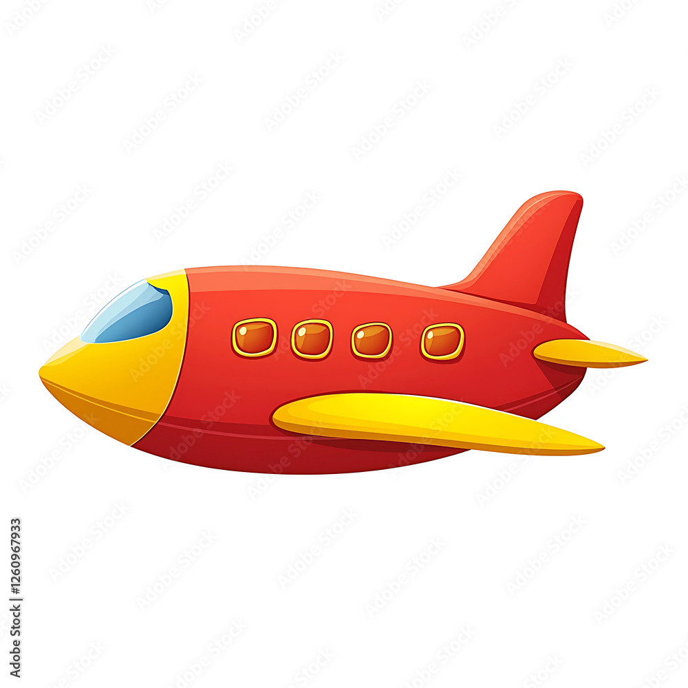 Fototapeta premium Digital illustration of a cartoon-style airplane. The background is a solid white.