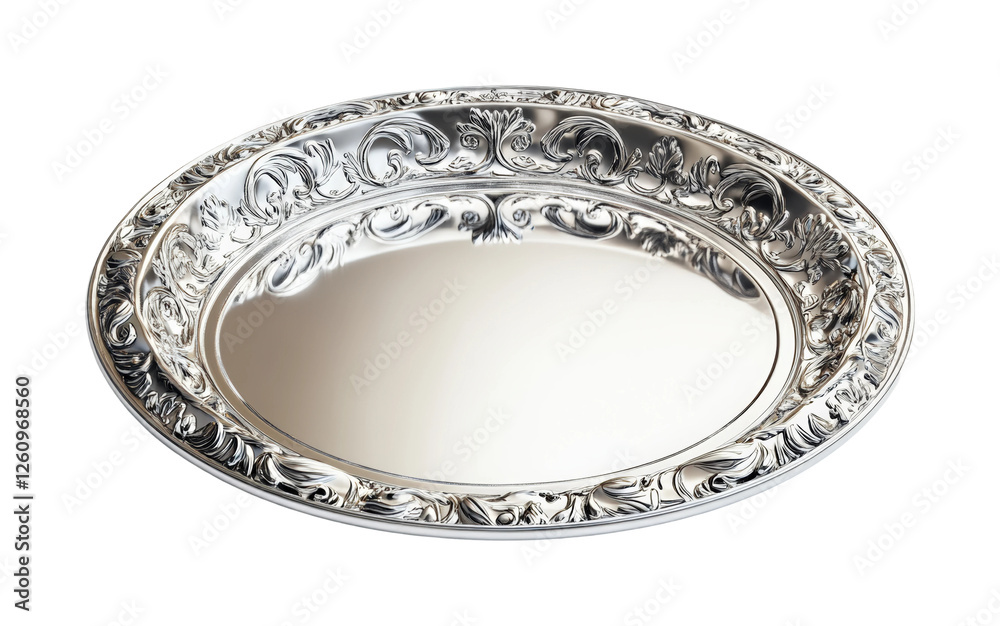 Elegant silver platter display home luxury isolated on transparent background - Generative AI Elegant silver platter display home luxury isolated on transparent background - Generative AI