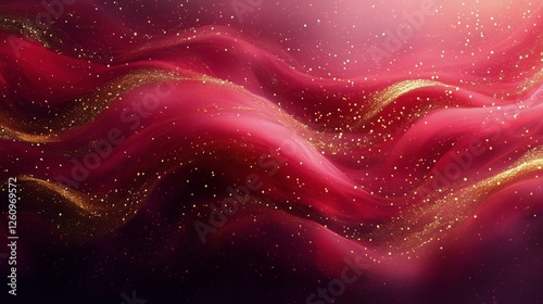 Textured waves of shimmering fabric in soft pink tones create a serene and de...