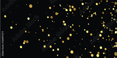 Glamorous Golden Confetti Falling Against a Midnight Black Background: Sparkling Glitter Texture Perfect for Luxury Brochure Covers, New Year’s Eve Parties, and Wallpaper Designs"
