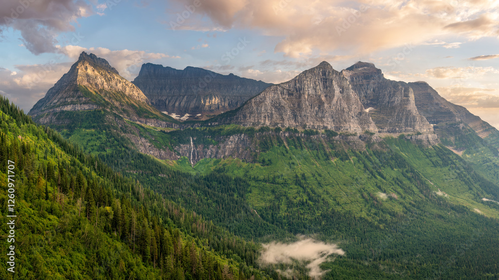 Fototapeta premium Going to the Sun Road - Bird Woman Falls overlook - Glacier National Park - Golden hour