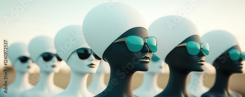Stylish mannequins wearing sunglasses in a creative display.