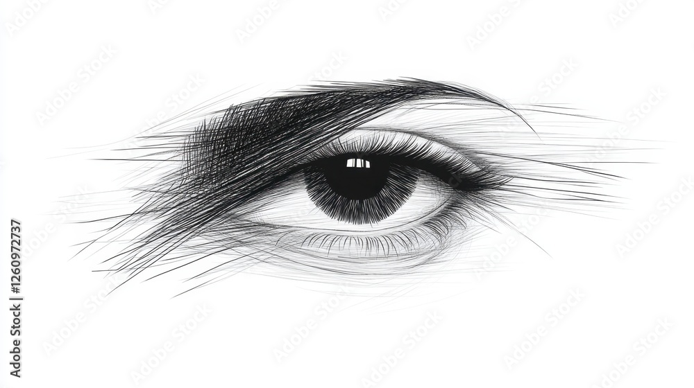 Fototapeta premium Artistic sketch of human eye with detailed focus on realistic textures