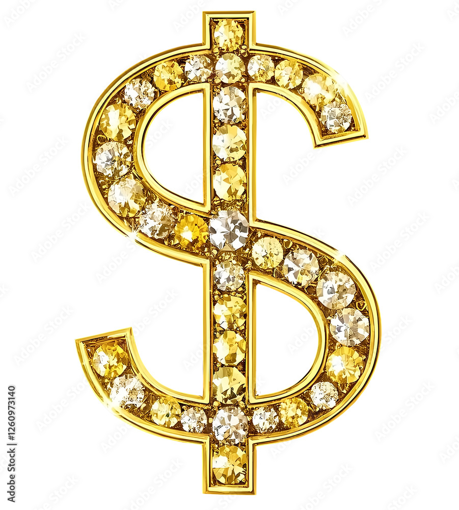 dollar sign $ 3d gold and encrusted with diamonds png clipart cutout transparent isolated