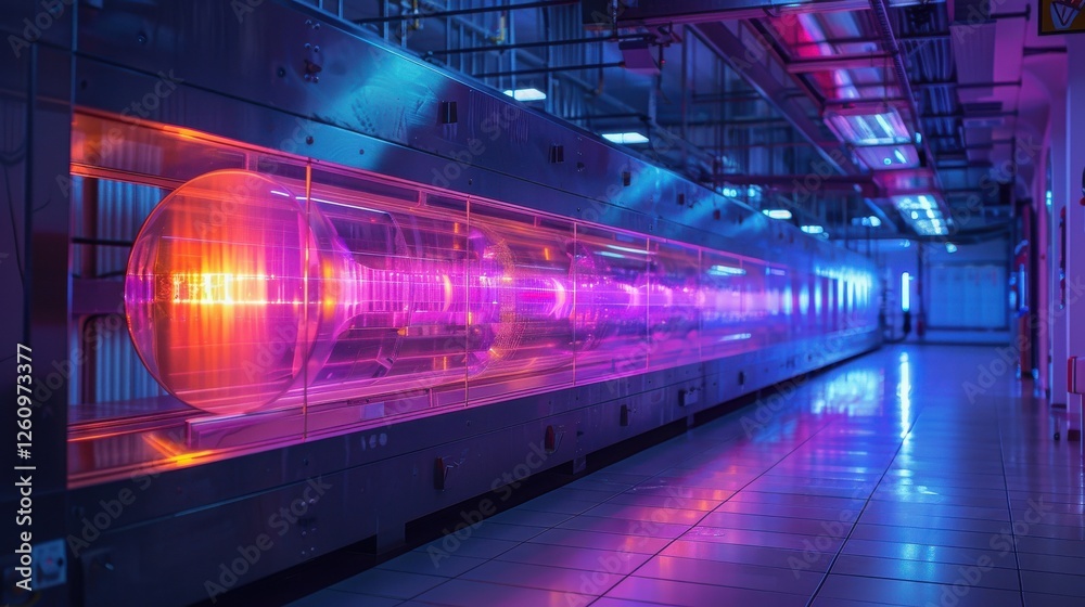 Futuristic Technology Showcase Featuring a Vibrant, High-Tech Energy Source in a Modern Laboratory Setting with Neon Lighting and Sleek Design Futuristic Technology Showcase Featuring a Vibrant, High-Tech Energy Source in a Modern Laboratory Setting with Neon Lighting and Sleek Design