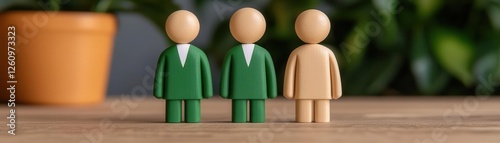 Three wooden figures representing diversity and teamwork.
