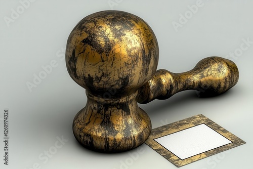 Vintage golden stamp and blank paper for official documents.