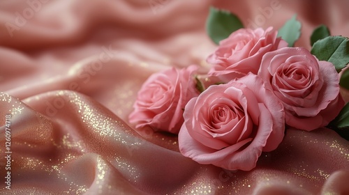 Beautiful roses with gold ribbon create a romantic atmosphere for special occ...