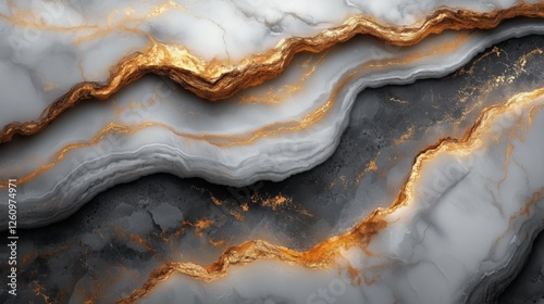 Elegant marble texture with golden veins on a dark background showcasing natu...