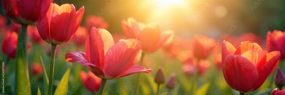 Fototapeta premium Sunlight filtering through the petals of blooming flowers, sunlight filter, soft illumination